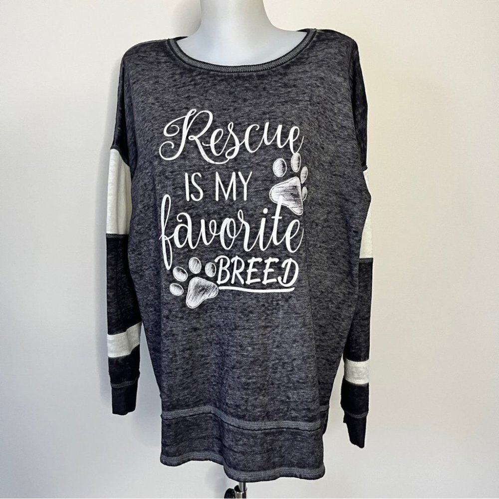 Coco & Tashi Rescue is  my Favorite Breed Graphic Pullover Dog Cat Shirt Sz S